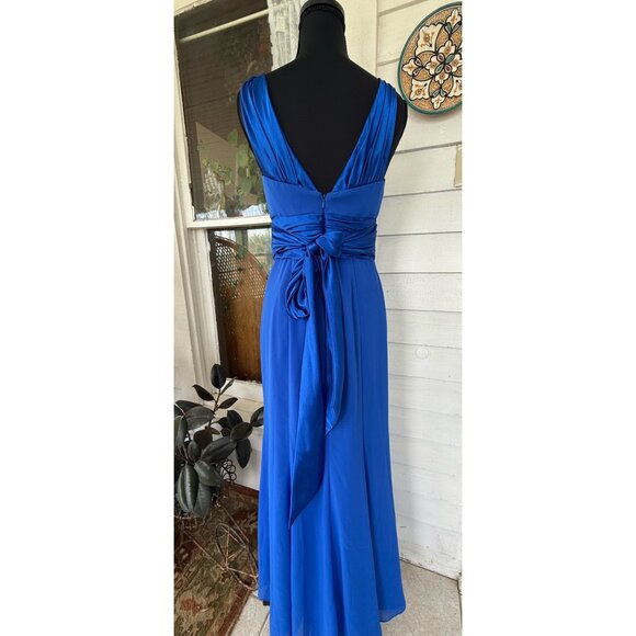 Vintage Davids Bridal Royal Blue Formal Maxi Dress Satin Chiffon Size 4 - Picture 11 of 14